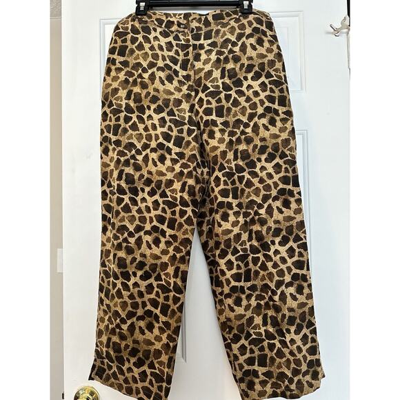 Easy Spirit Silk Linen Blend Cropped Pants Animal Print Brown Size 14 SKU 28 - Picture 1 of 11